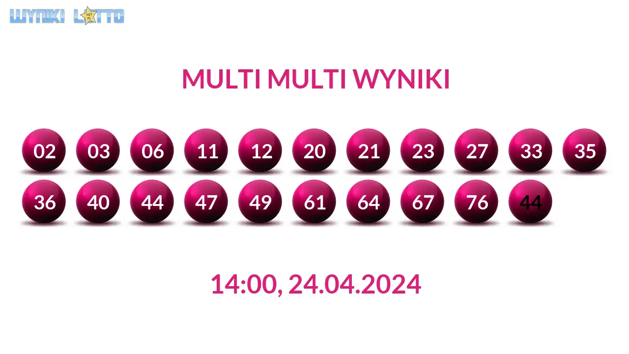 Kulki Multi Multi z wylosowanymi liczbami dnia 24.04.2024 o godz. 14:00